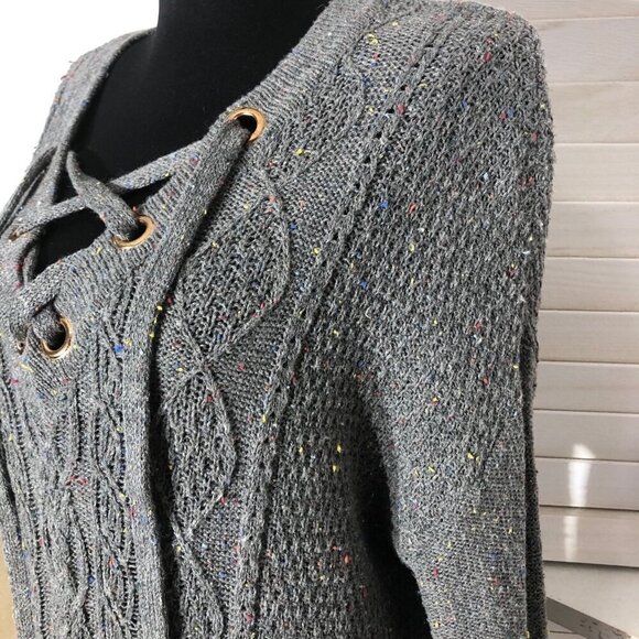 Vintage Y2K Dex Cable Knit Laced V Neck Sweater Small - Picture 6 of 9